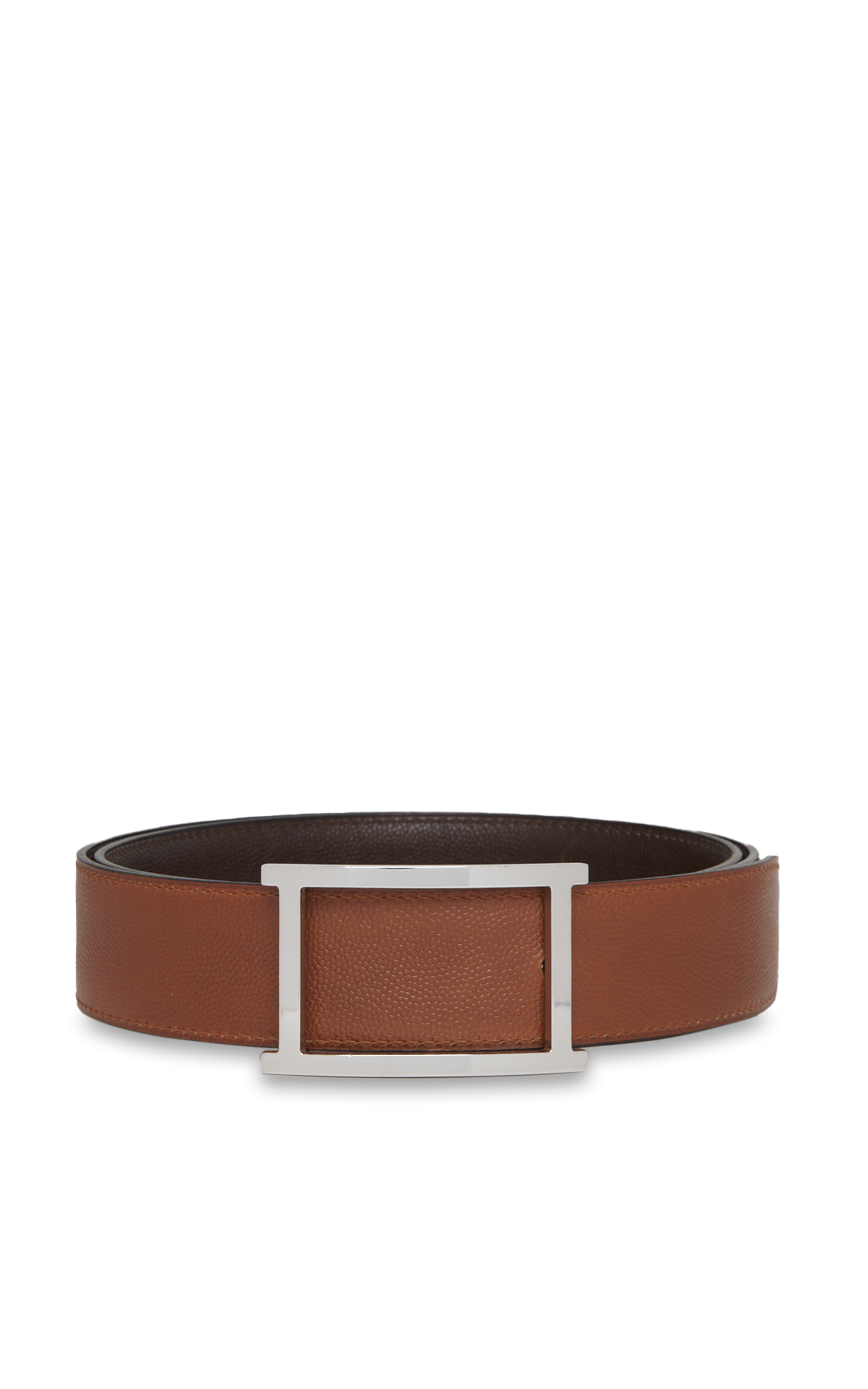 Camel leather belt with silver buckle 