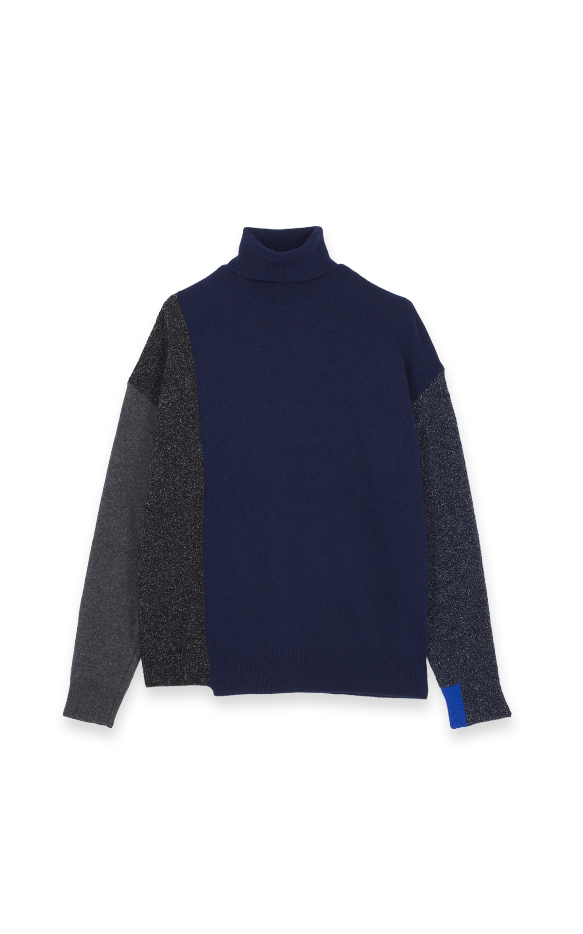 Blue-grey two-material turtleneck jumper