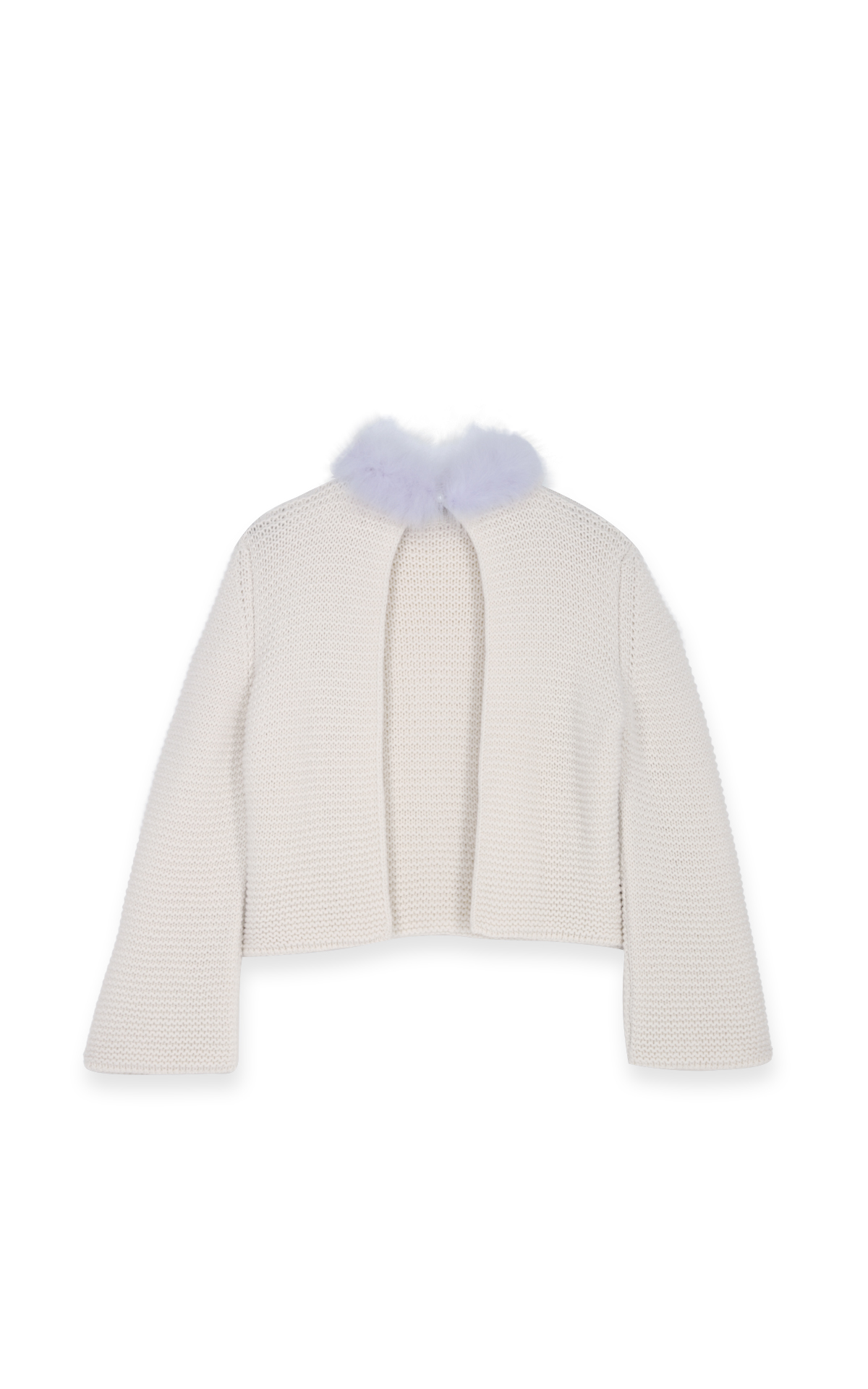 Open back cashmere jumper with lilac fur collar