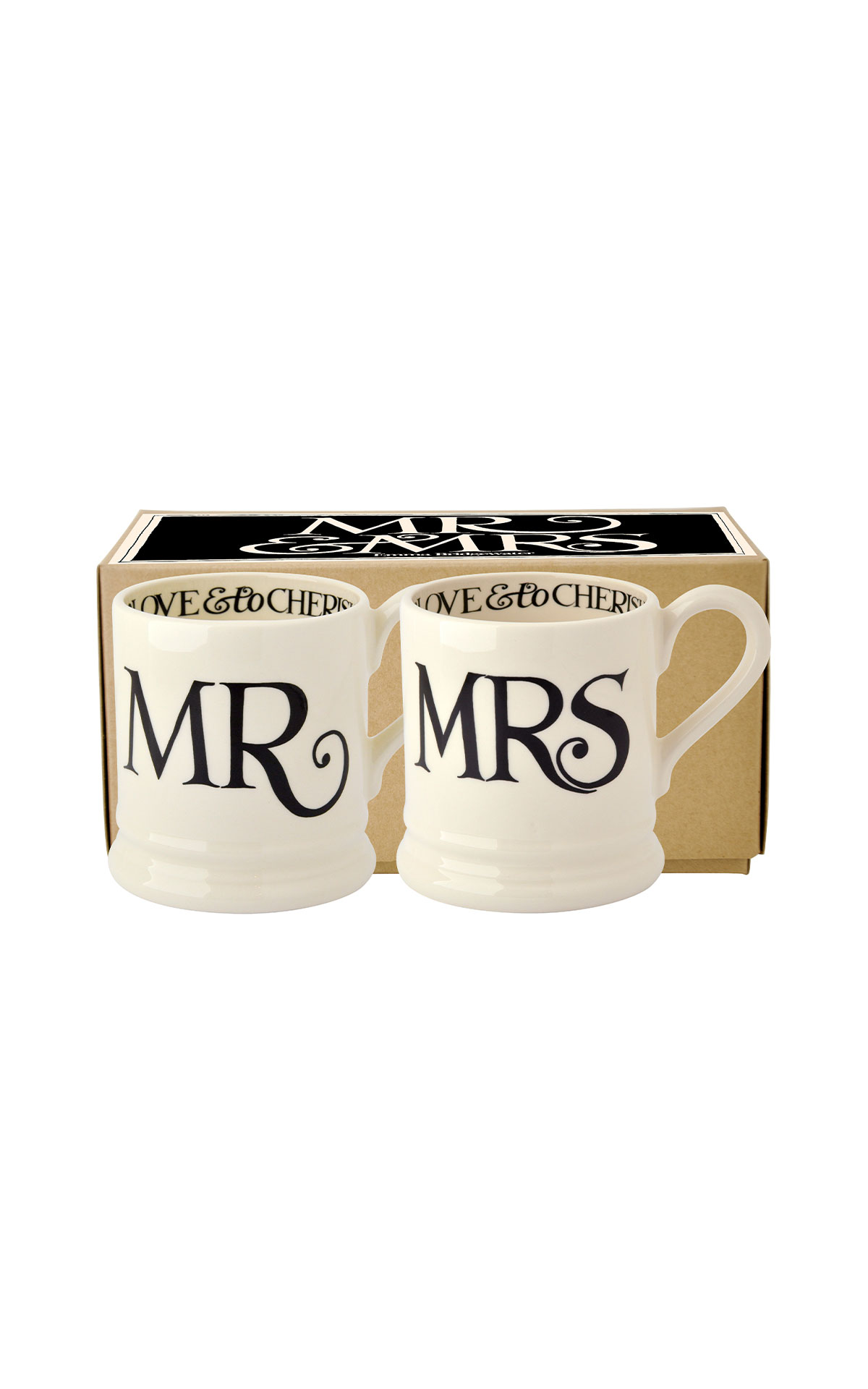 Emma Bridgewater Black toast Mr & Mrs set of two half pint mugs from Bicester Village