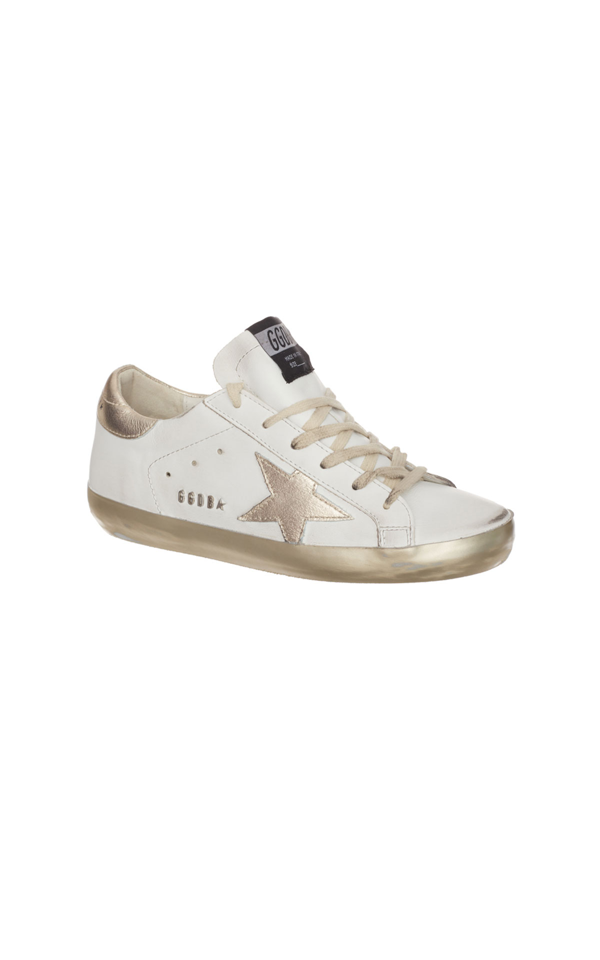 Golden Goose Superstar sneakers with gold sparkle foxing from Bicester Village