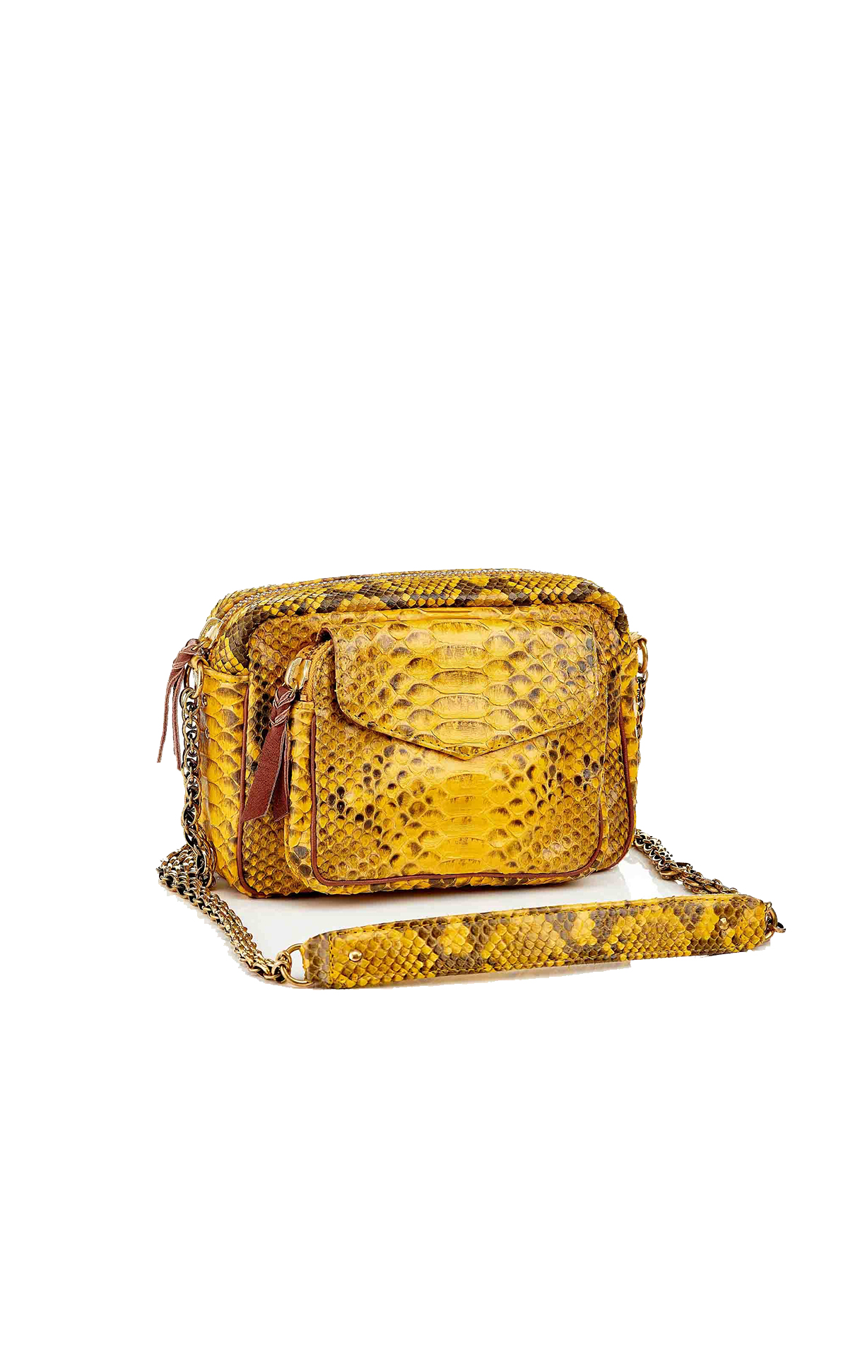 Claris Virot Charly yellow python bag with chain La Vallée Village