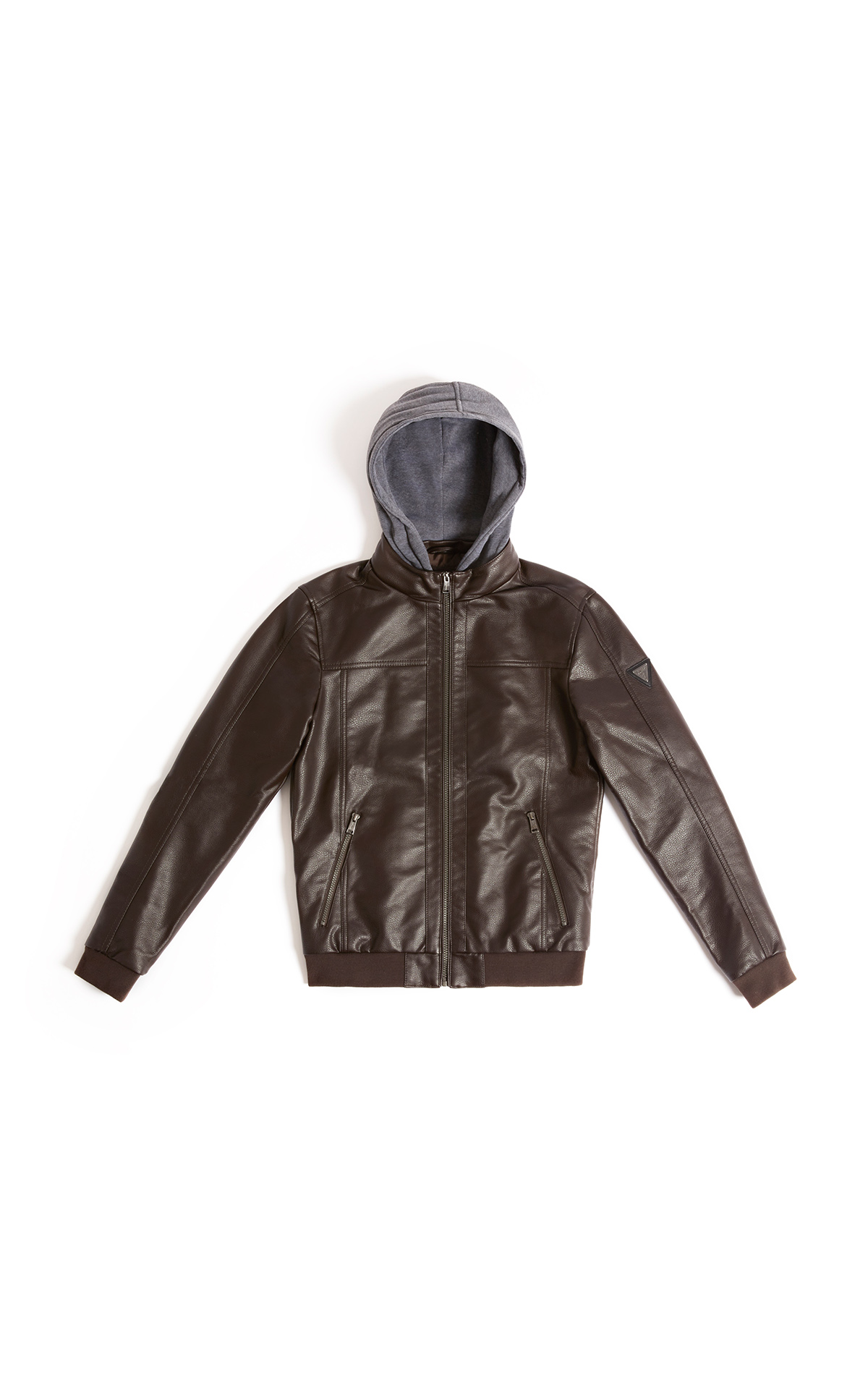 Black leather jacket with hood Guess