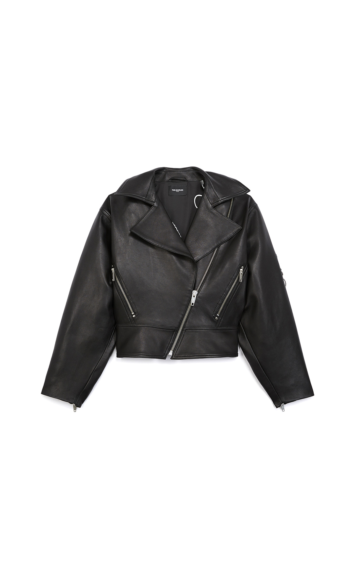 The Kooples Leather black biker jacket with oversized neck La Vallée Village