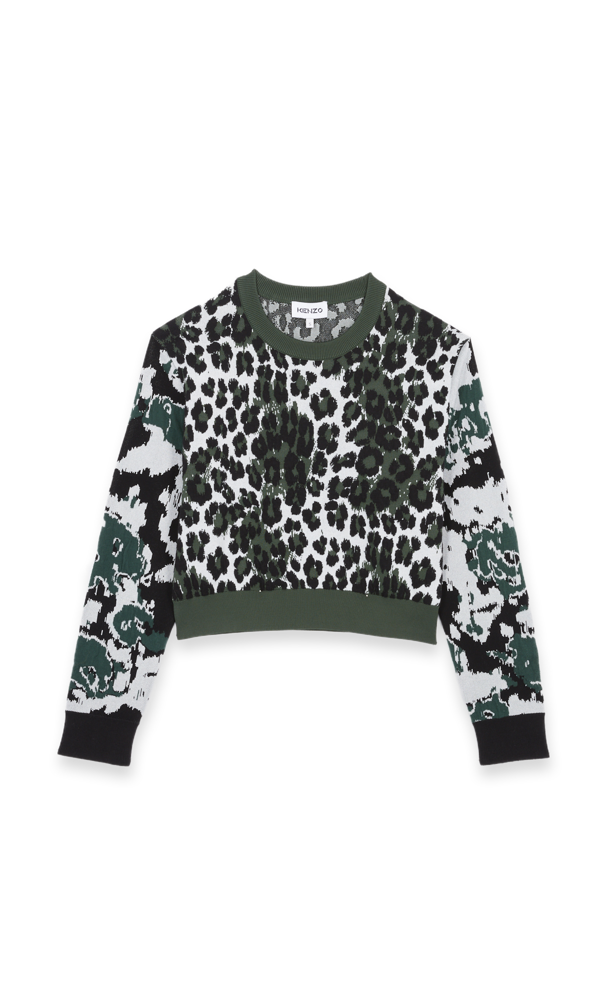 Green leopard print knitted sweater