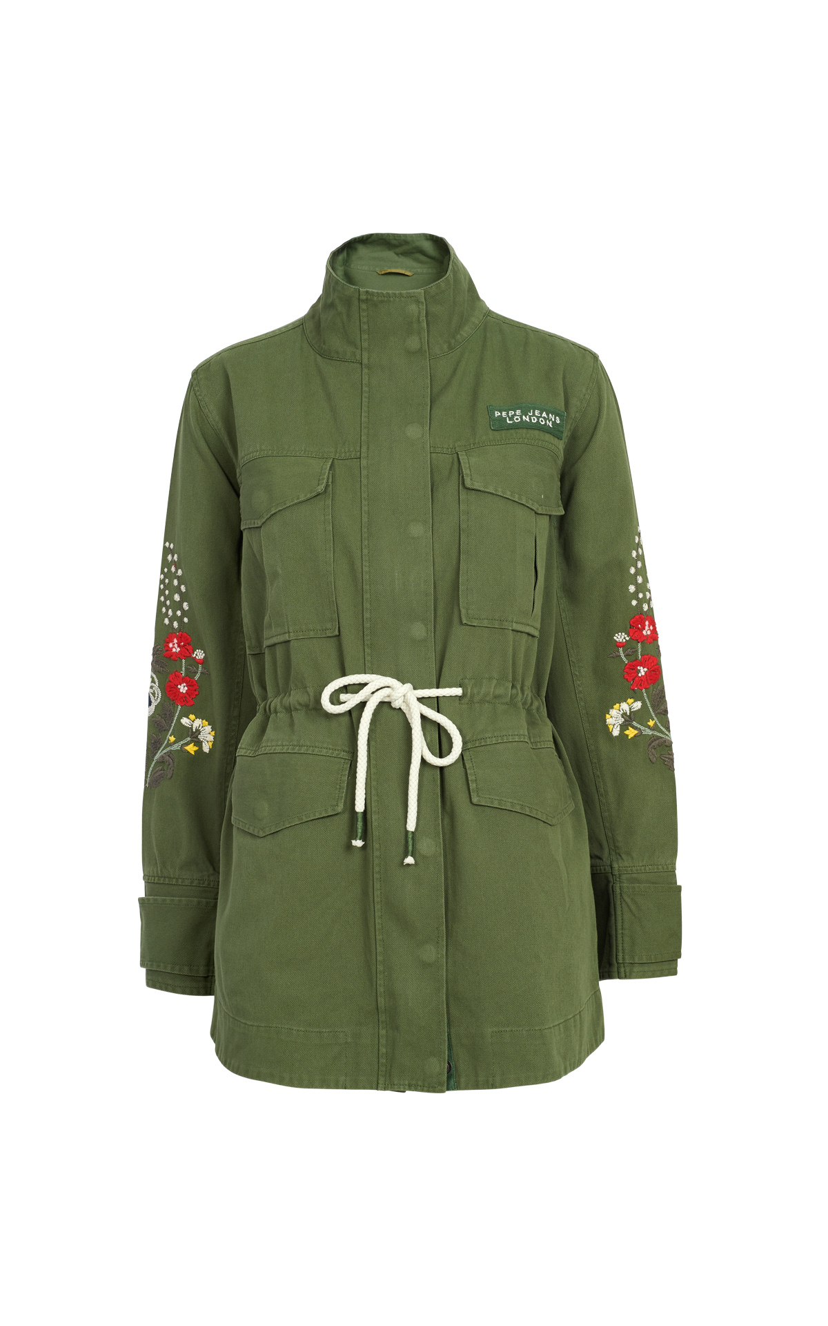 Green parka with flower embroidery Pepe Jeans