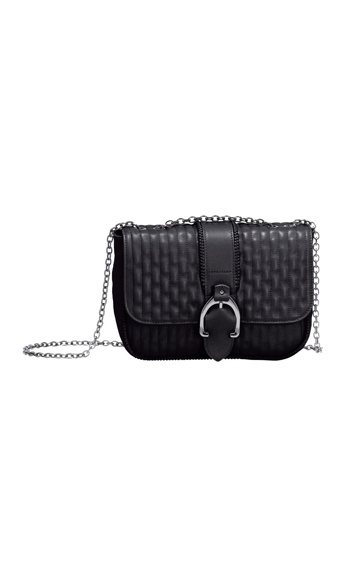 Longchamp Amazone matelass black handbag with chain shoulder strap from Bicester Village