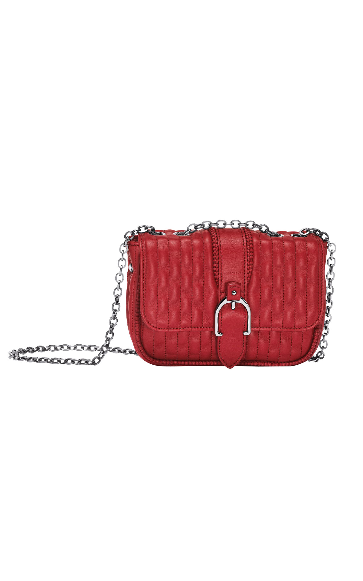Longchamp Amazone matelass red handbag with chain shoulder strap from Bicester Village
