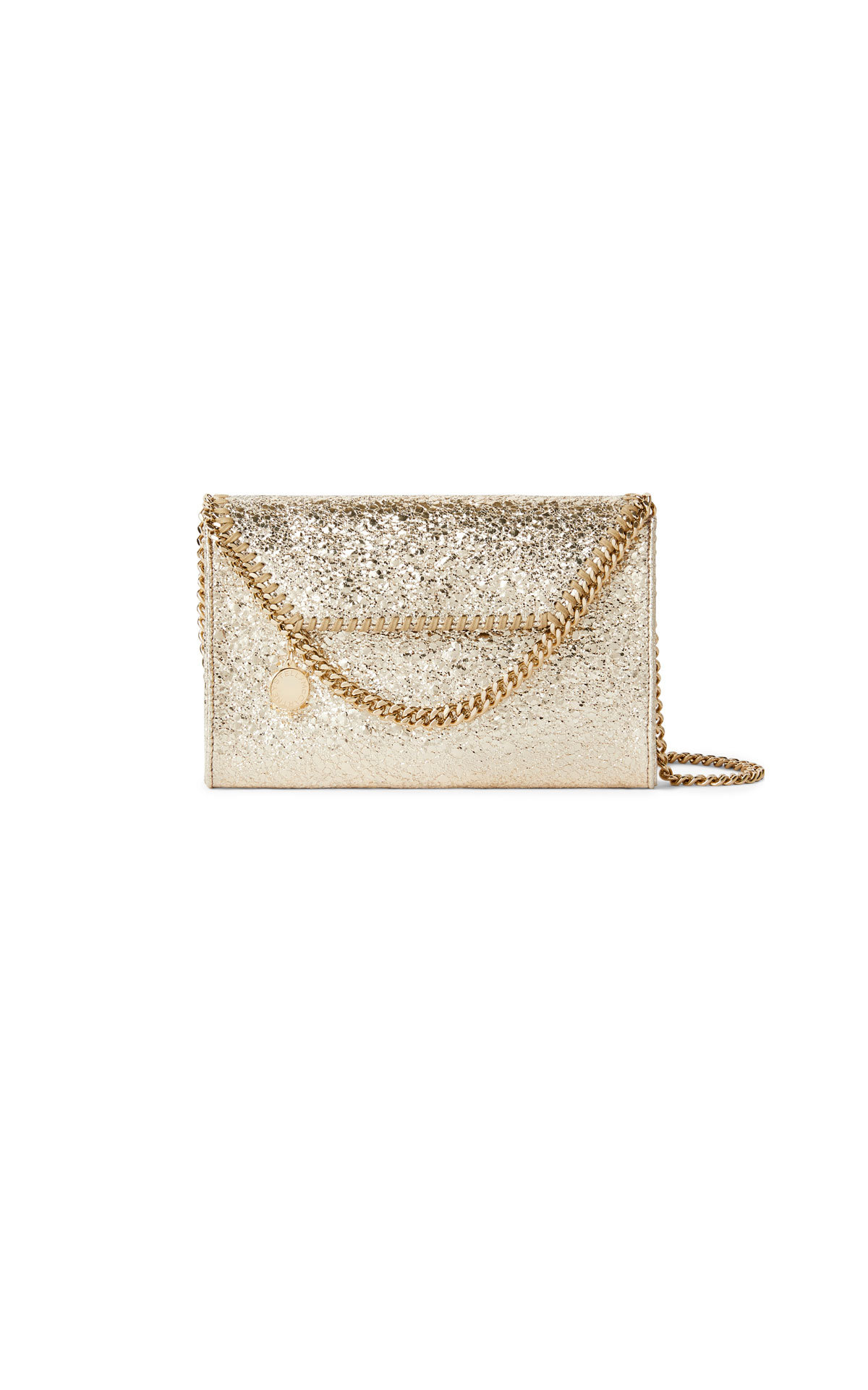 Stella McCartney Cracked gold tiny flap crossbody falabella from Bicester Village