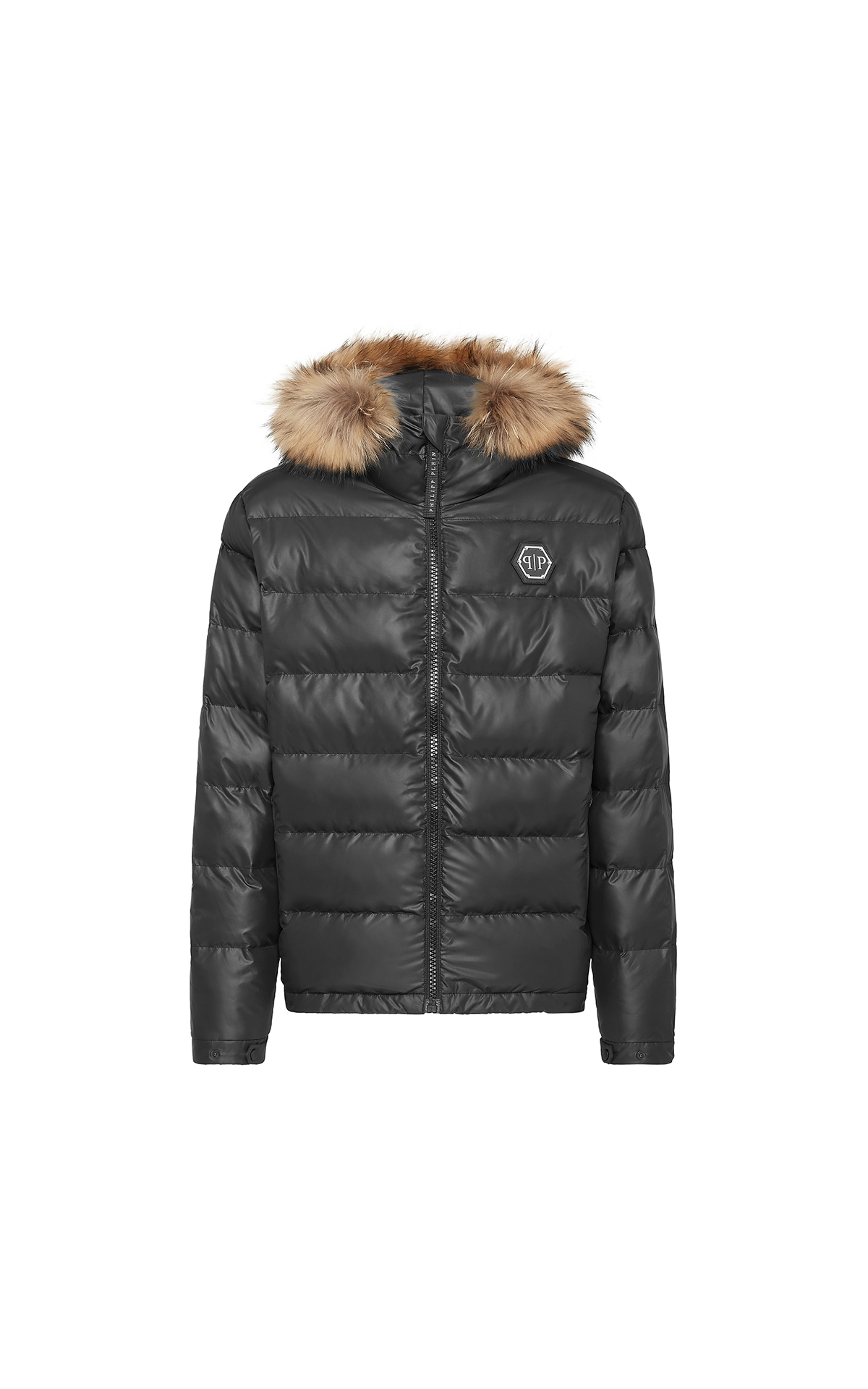 Philipp Plein black puffer jacket with fur hood La Vallée Village