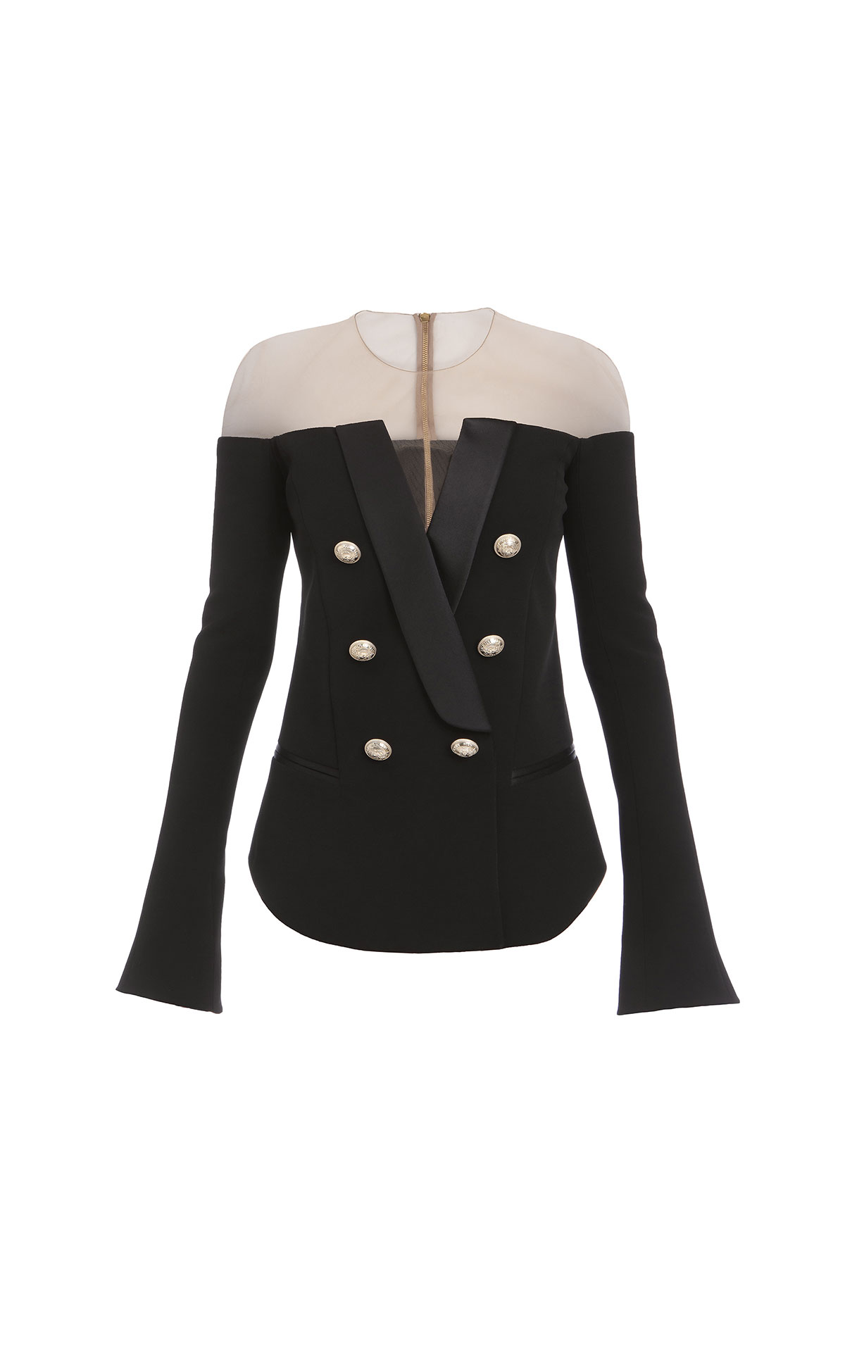 Balmain Double breasted mesh panel woven blazer from Bicester Village