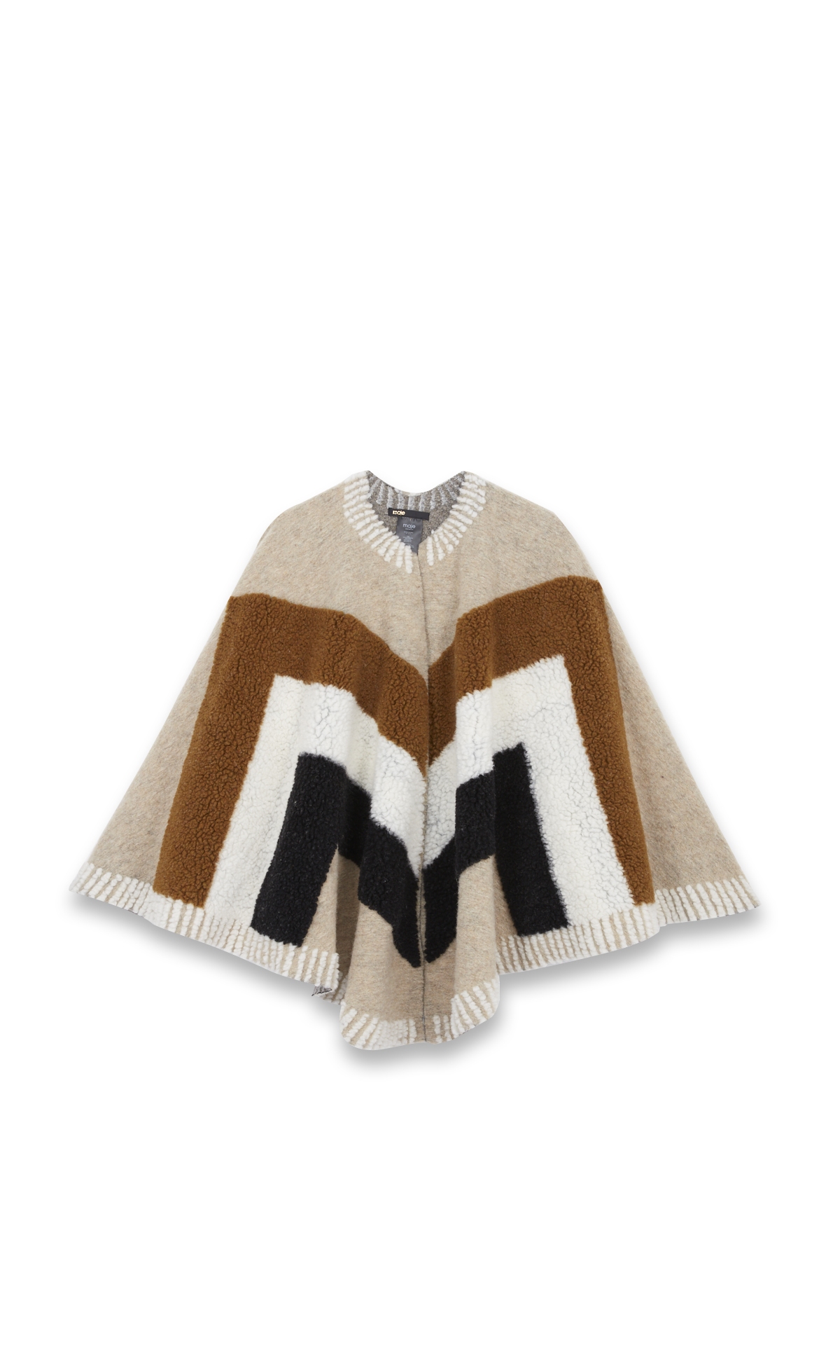 Wool poncho with tricolour fur stripes*