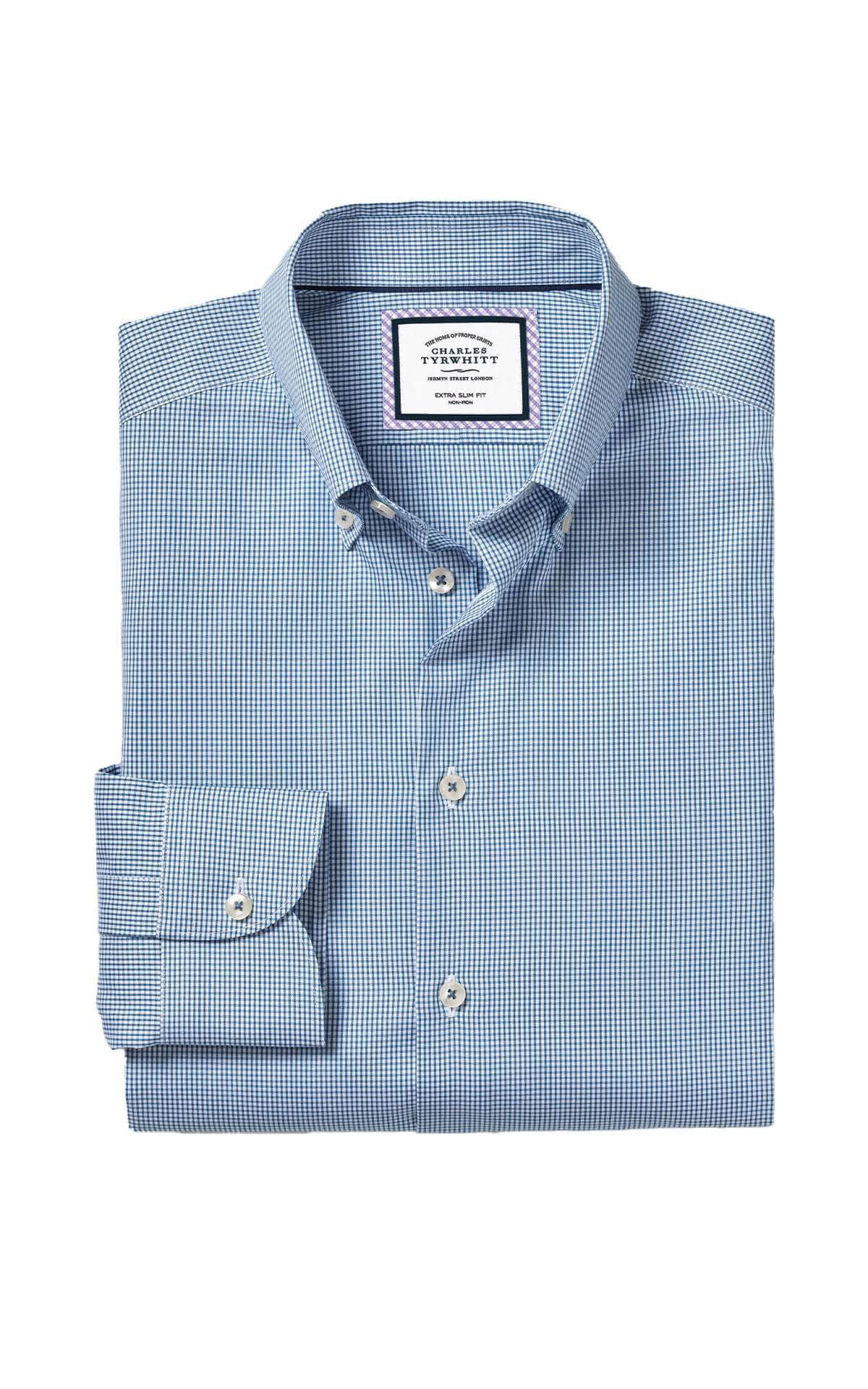 Charles Tyrwhitt Button-down collar non-iron check shirt royal blue from Bicester Village