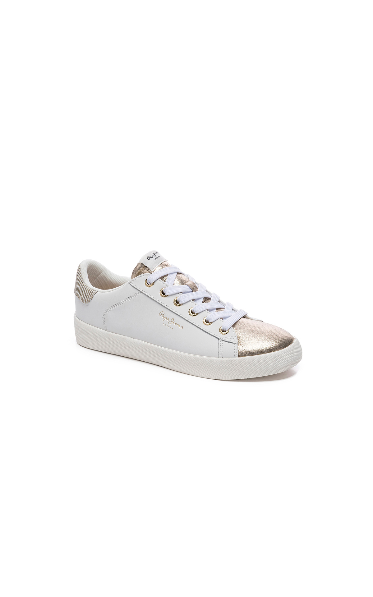 White sneaker with gold tip Pepe jeans